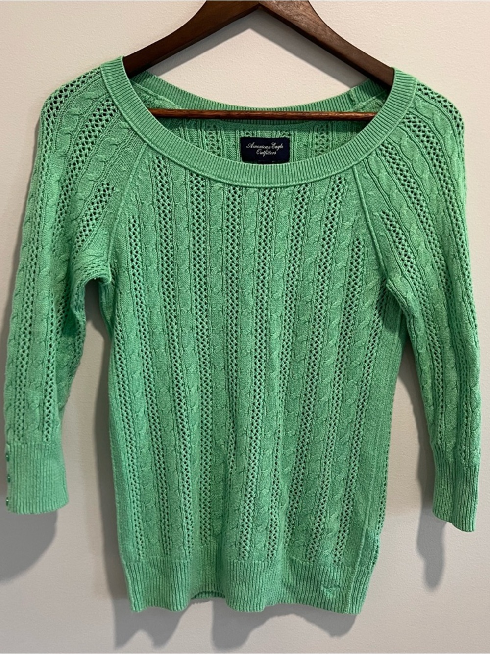 American Eagle Outfitters Mint Green Open-Knit Scoop Neck Sweater
